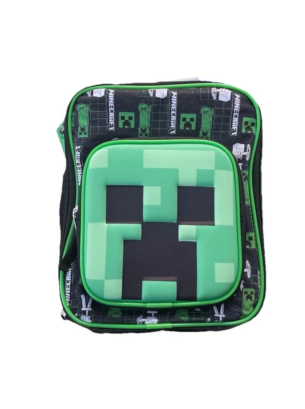 Minecraft Creeper Green/Black Insulated Lunch Box Bag With Handle. BPA Free.New